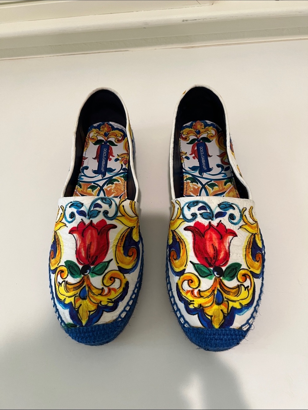 Dolce & Gabbana White Espadrilles with Multicolor Floral Embroidery